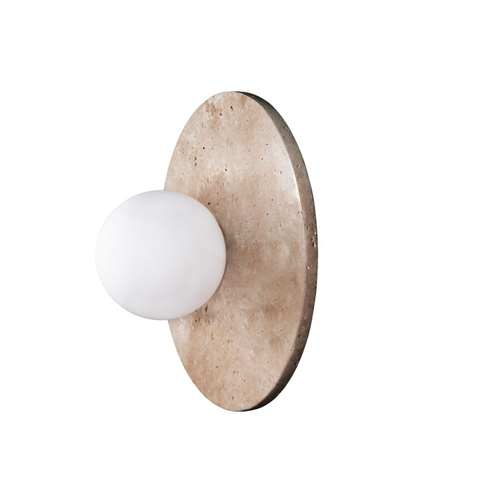Luminario AngeLico Travertino para muro o techo fabricado en mármol acabado beige, con esfera difusa con base G9 de línea Europea iLumileds