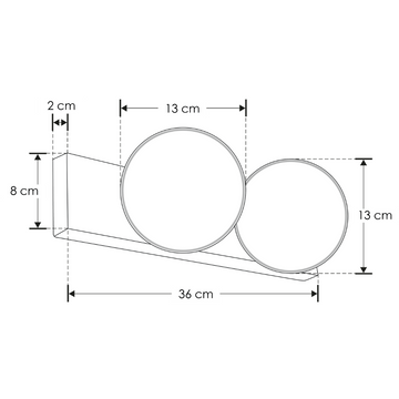Luminario doble esfera de policarbonato opalino 14W luz cálida, base negra para muro de iLumileds