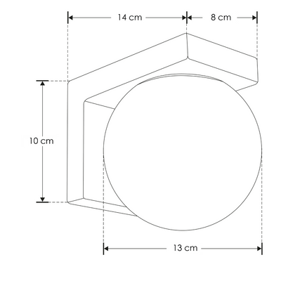 Luminario esférico de policarbonato opalino 7W luz cálida, base negra en L para muro de iLumileds