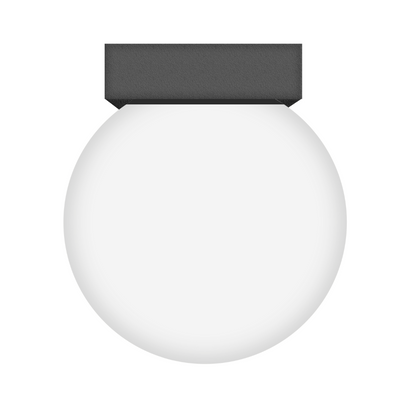 Luminario esférico de policarbonato opalino 7W luz cálida, base negra en L para muro de iLumileds
