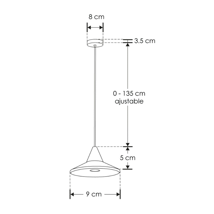 Luminario Évora suspendido pequeño acabado negro 7W 18° luz cálida (3000K), suspensión ajustable 0-135cm de línea Europea iLumileds
