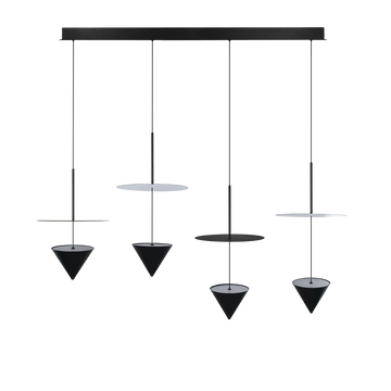 Luminario para suspender Vitruvio con 4 cuerpos piramidales independientes de luz indirecta 24W luz cálida (3000K), de aluminio color negro de iLumileds