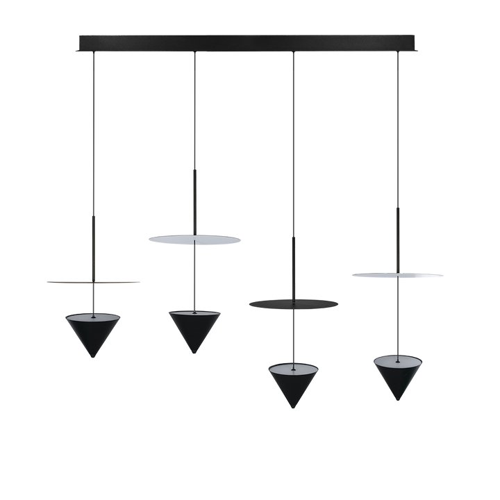 Luminario para suspender Vitruvio con 4 cuerpos piramidales independientes de luz indirecta 24W luz cálida (3000K), de aluminio color negro de iLumileds