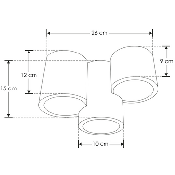 Luminario sobreponer triple cilíndo asimétrico bajo deslumbramiento de Yeso con 3 bases GU10 de iLumileds