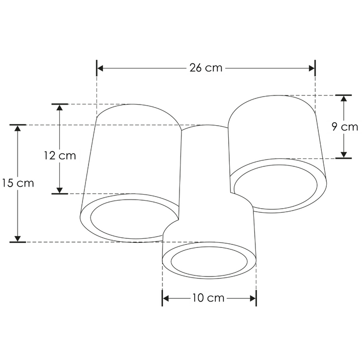 Luminario sobreponer triple cilíndo asimétrico bajo deslumbramiento de Yeso con 3 bases GU10 de iLumileds