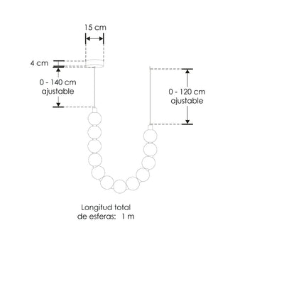 Luminario para suspender de esferas de luz, longitud de esferas 1m + suspensión 0 - 140cm y 0 - 120cm de línea Europea iLumileds