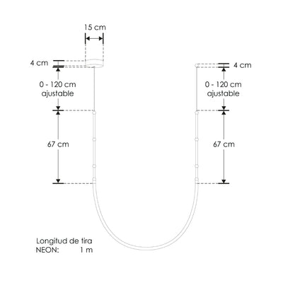 Luminario neón (1m) de techo a muro + bases laterales en negro 12W luz cálida (3000K), suspensión ajustable 0 - 120cm de línea Europea iLumileds