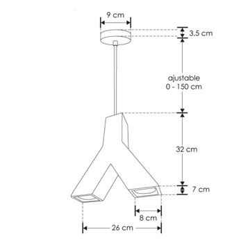 Luminario Dufy suspender doble salida de yeso base GU10 acabado gris o blanco de iLumileds