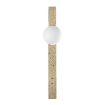 Luminario arbotante Palazzo con esfera de cristal difuso + salida directa inferior con base G9 (no incluido) incluye interruptores independientes dorados tipo botón, acabado travertino beige iLumileds