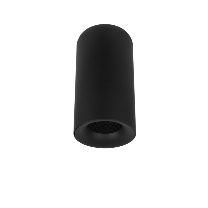 Cilíndro negro 16cm (Ø8cm) con louver honeycomb para sobreponer con base GU10 de línea Europea iLumileds