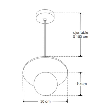 Luminario Marblea con esfera de cristal difuso con base G9 (no incluido), acabado travertino beige con detalles latonados, suspensión ajustable de 0-160cm de iLumileds