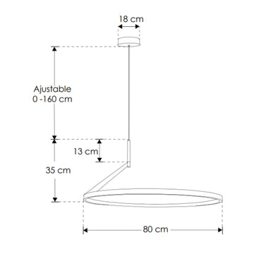 Aro de luz (Ø80cm) Brunelleschi para suspender 38W luz cálida (3000K), de aluminio acabado negro, suspensión ajustable hasta 160cm de iLumileds
