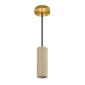 Luminario Canaletta cilíndrico, acabado travertino beige con detalles latonados, con para foco MR16 GU10 (no incluido), suspensión ajustable de 0-160cm de iLumileds