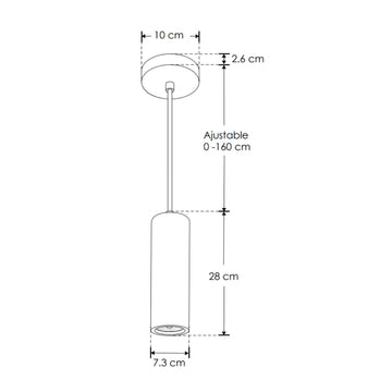 Luminario Canaletta cilíndrico, acabado travertino beige con detalles latonados, con para foco MR16 GU10 (no incluido), suspensión ajustable de 0-160cm de iLumileds