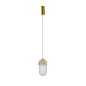 Luminario Cápsula para suspender con cubierta de cristal difuso y base E14 (foco no incluido), travertino acabado beige de iLumileds