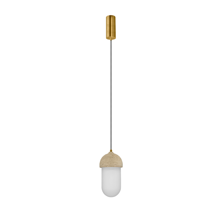 Luminario Cápsula para suspender con cubierta de cristal difuso y base E14 (foco no incluido), travertino acabado beige de iLumileds