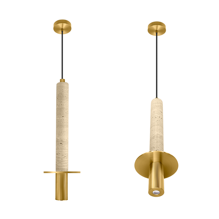 Luminario Florencia para suspender 3W 45° luz cálida (3000K), acabado travertino beige con detalles latonados, suspensión ajustable de 0-160cm de iLumileds