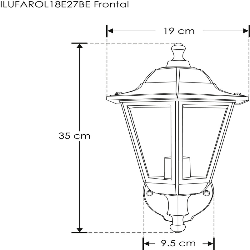 Farol clásico de muro exterior de policarbonato acabado negro con base E27 de iLumileds