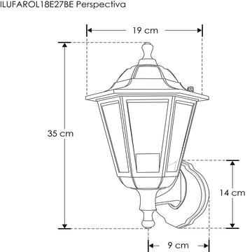 Farol clásico de muro exterior de policarbonato acabado negro con base E27 de iLumileds