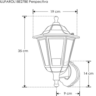 Farol clásico de muro exterior de policarbonato acabado negro con base E27 de iLumileds