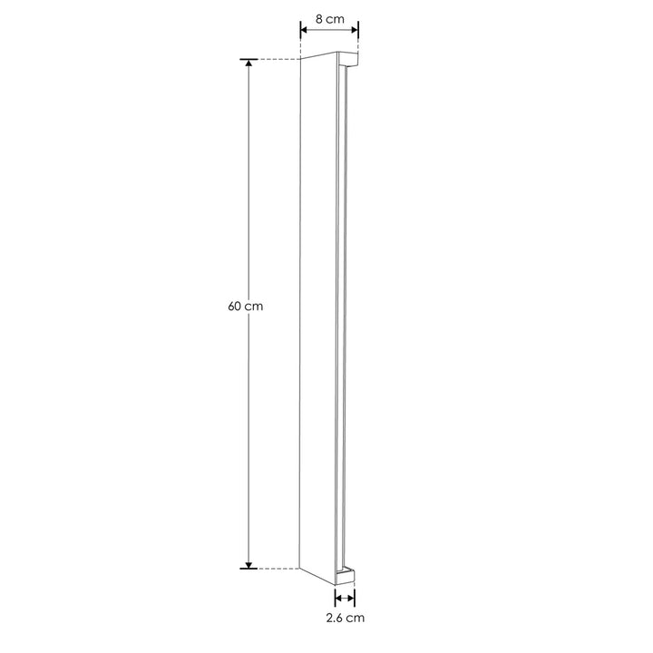Luminario rectangular de 60cm x 8cm para muro 20W con salidas laterales luz cálida (3000K) de iLumileds