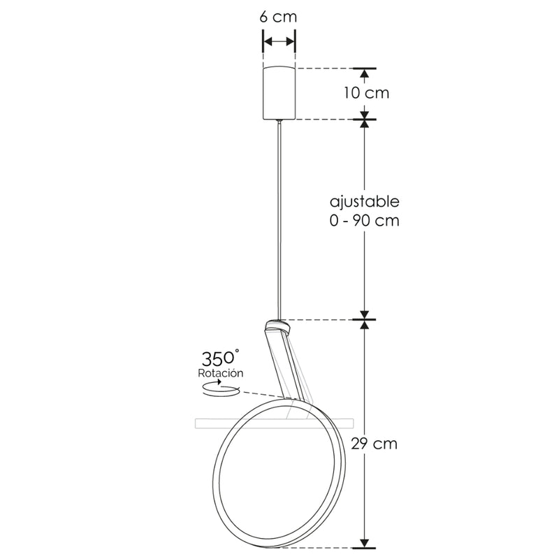 Luminario circular Ø29cm direccionable para suspender, 18w luz cálida (3000K), suspensión ajustable de 0-90cm de línea Europea iLumileds