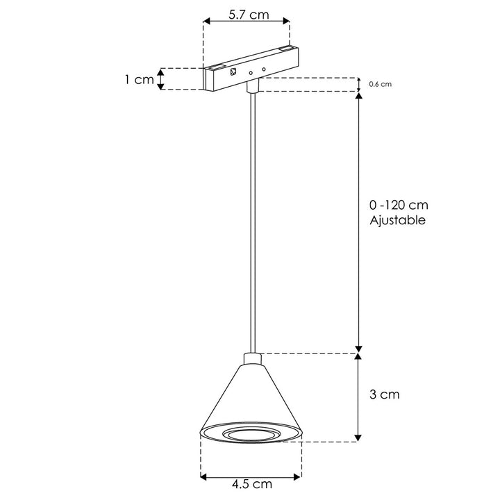 Cono suspender para Nano Track 2W 24° luz cálida (3000K) 24Vcc, suspensión ajustable 0-120cm de iLumileds
