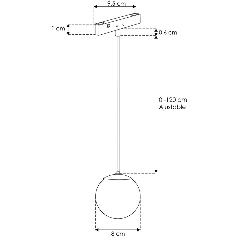 Esfera suspender para Nano Track 2W luz cálida (3000K) 24Vcc, suspensión ajustable 0-120cm de iLumileds