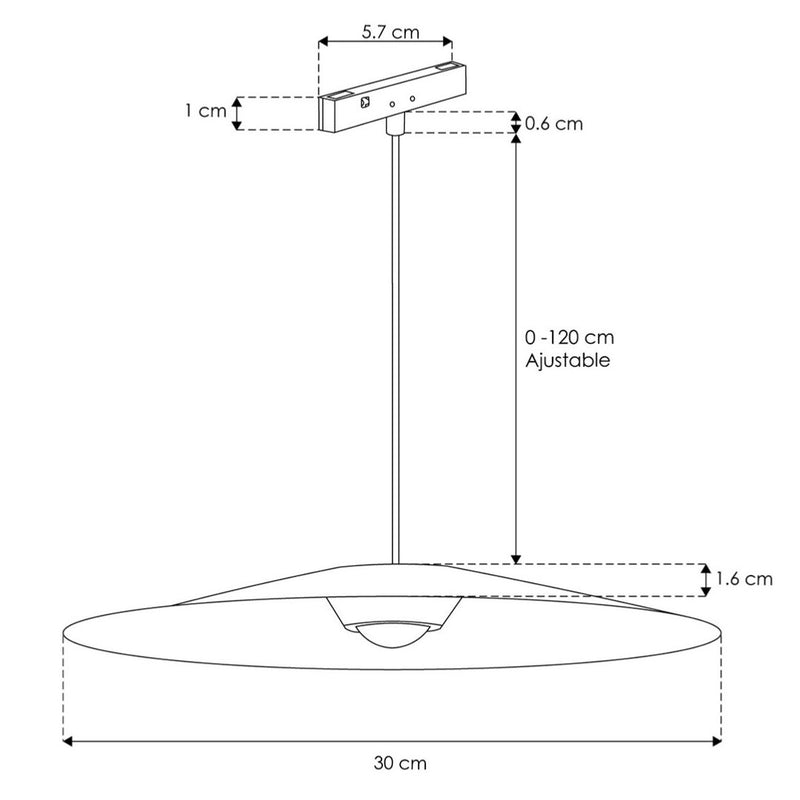 Luminario suspender para Nano Track 7W 60° luz cálida (3000K) 24Vcc, suspensión ajustable 0-120cm de iLumileds