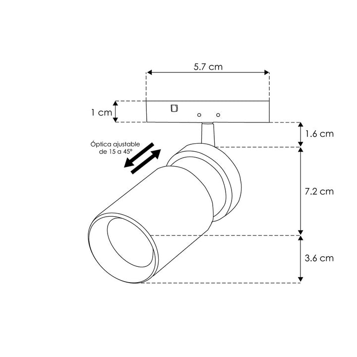 Proyector 5W ángulo ajustable (15° a 45°) para Nano Track luz cálida (3000K) 24Vcc de iLumileds