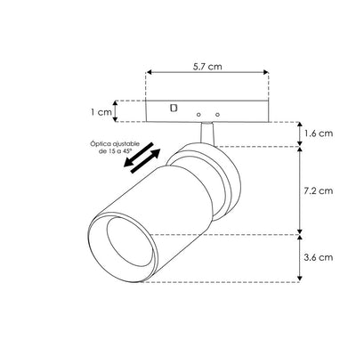 Proyecto ángulo ajustable (15° a 45°) para Nano Track 5W luz cálida (3000K) 24Vcc de iLumileds