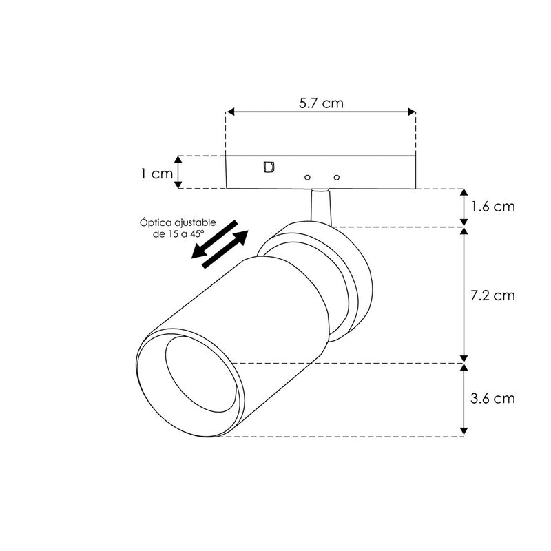 Proyecto ángulo ajustable (15° a 45°) para Nano Track 5W luz cálida (3000K) 24Vcc de iLumileds