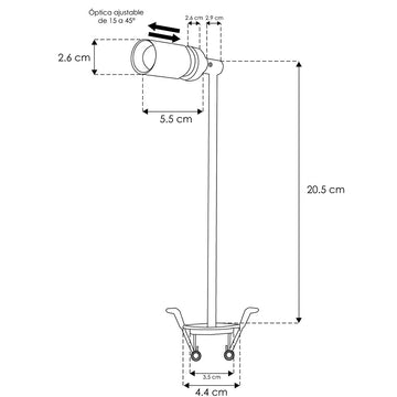 Mini proyector con brazo (20.5cm) para empotrar 2W angulo ajustable  (15° a 45°) luz cálida (3000K) Nano Track de iLumileds