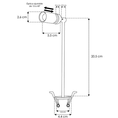 Mini proyector con brazo (20.5cm) para empotrar 2W angulo ajustable  (15° a 45°) luz cálida (3000K) Nano Track de iLumileds