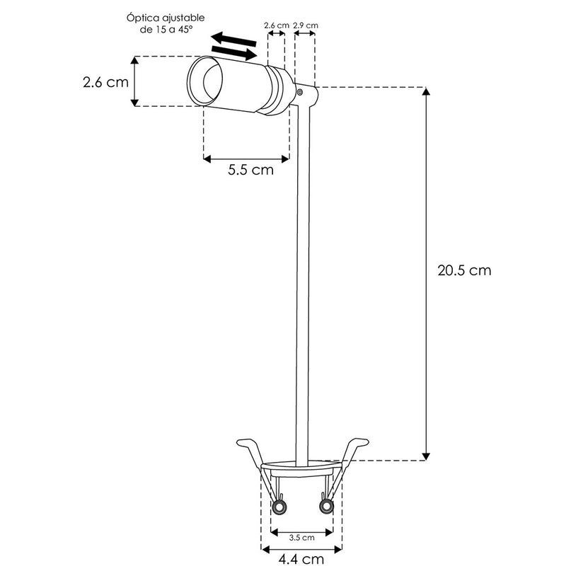 Mini proyector con brazo (20.5cm) para empotrar 2W angulo ajustable  (15° a 45°) luz cálida (3000K) Nano Track de iLumileds