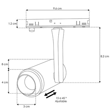 Proyector 7W ángulo ajustable (15° a 45°) para Nano Track luz cálida (3000K) 24Vcc acabado blanco de iLumileds