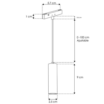 Cilíndro suspender para Nano Track 2W 24° luz cálida (3000K) 24Vcc, suspensión ajustable 0-100cm de iLumileds