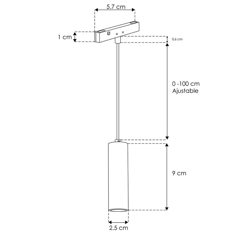 Cilíndro suspender para Nano Track 2W 24° luz cálida (3000K) 24Vcc, suspensión ajustable 0-100cm de iLumileds