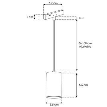 Cilíndro suspender para Nano Track 5W 24° luz cálida (3000K) 24Vcc, suspensión ajustable 0-100cm de iLumileds