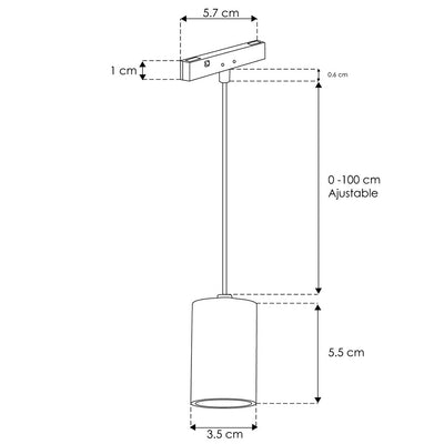 Cilíndro suspender para Nano Track 5W 24° luz cálida (3000K) 24Vcc, suspensión ajustable 0-100cm de iLumileds