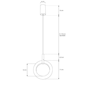 Aro de luz Ranko vertical para suspender 12W luz cálida (3000K), suspensión ajustable 0-110cm de línea Europea iLumileds