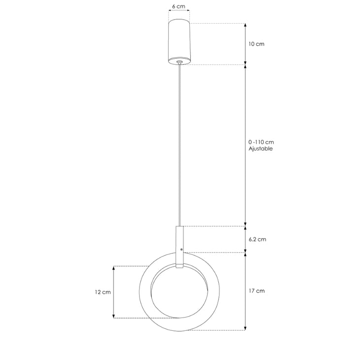 Aro de luz Ranko vertical para suspender 12W luz cálida (3000K), suspensión ajustable 0-110cm de línea Europea iLumileds