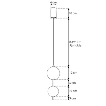 Luminario Heko Esferas supendidas 1 crital + 1 negra especular, 12w luz cálida (3000K) suspensión ajustable 0-120cm de línea Europea iLumileds