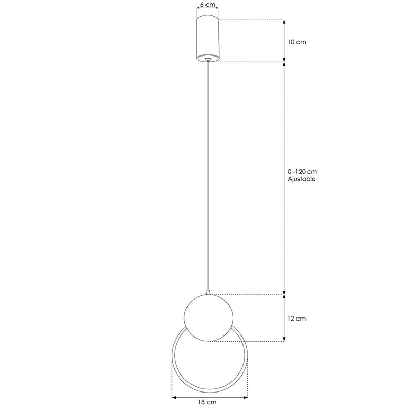 Circulo de luz vertical suspendido + circulo negro, 12W luz cálida (3000K) suspensión 0-120cm de línea Europea iLumileds