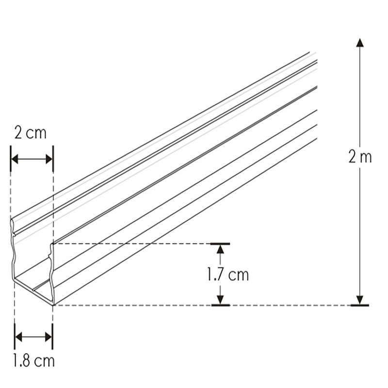 Kit perfil aluminio compatible con lambrin decorativo WPC ILUPA2018KIT. -L:2m A:2cm Al:1.7cm- incluye difusor y 2 tapas laterales de iLumileds