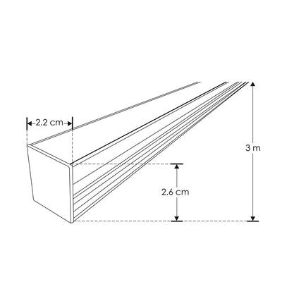 Kit de perfil de aluminio para empotrar en piso en exteriores ILUPA2216NKIT. -L:3m A:2.1cm Al:2.6cm- para tira LED incluye, difusor acrílico, 2 tapas laterales de iLumileds