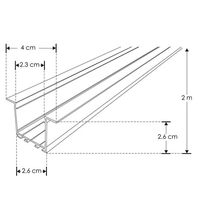 Kit de perfil de alumino acabado negro con ceja para empotrar SIN DIFUSOR ILUPA2403CONKIT. -L:2m A:2.3/4cm Al:2.6m- para tiras LED o tarjetas de LED recomendadas, incluye 2 tapas laterales, 2 grapas y 2 resortes de sujeciónde iLumileds