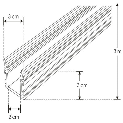 Kit perfil exterior aluminio ILUPA3030KIT  -L:3m A:3cm Al:3cm- incluye difusor, tapas laterales y solera de aluminio