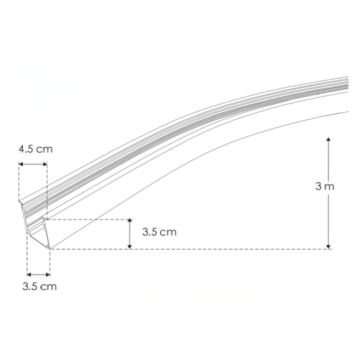 Kit de perfil negro flexible con ceja ILUPA3535NCFLKIT -L:3m, A:4.5cm, Al:3.5/4.5cm- incluye kit de 2 tapas laterales negras y kit de 2 sujetadores (NO incluye difusor) de iLumileds