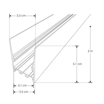 Kit de perfil mediano de bajo deslumbramiento con difusor remetido ILUPA3551NUGRKIT -L:2m A:3.5cm Al:5.1cm- para tira LED, incluye difusor negro traslucido, 2 tapas laterales y 2 kit de grapas de iLumileds